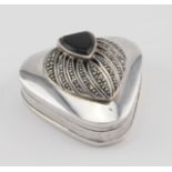 Silver trinket box, stamped '925', black stone to lid, total weight diameter 3.5cm approx.