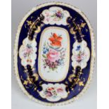 Derby oval dish 27.9cm decorated with flowers and gilding.