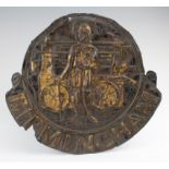 Birmingham copper firemark depicting a figure standing in front of a fire engine, circa early 19th