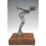 Speed Nymph car mascot, by A. E. Lejeune, circa 1920s, mounted on a wooden plinth, height 16.5cm