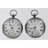 Two silver open face pocket watches, both "The Express English Lever" by Graves Sheffield.