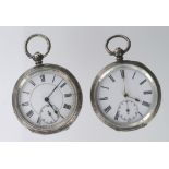 Two Silver (0.935) open face pocket watches, both approx 50mm dia