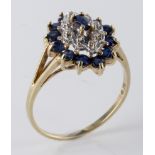 9ct Gold Sapphire and CZ set Ring size M weight 2.2 grams