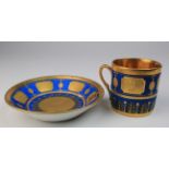 Sevres blue and gilt cup and saucer (the saucer repaired)