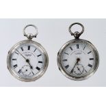 Two silver open face pocket watches, both "Express English Lever" by Graves and hallmarked Chester
