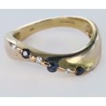 9ct Gold Sapphire and Diamond Ring size N weight 3.0 grams