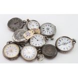 Nine silver ladies pocket / fob watches. Various conditions