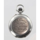 Late Victorian silver full hunter pocket watch, inscribed on case "Pte A Alderton, The Queen's, from