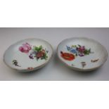 Meissen, two dishes 139mm, decorated with flowers.