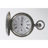 Silver full hunter pocket watch by Longines, case marked 0.800. Approx 48mm diameter