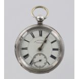 Silver open face pocket watch by William Braithwait, Carnforth. Hallmarked Chester 1891, the white