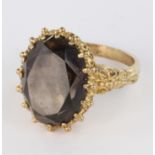 9ct Gold Ring with large Smoky Quartz stone size K weight 6.3 grams