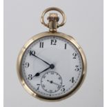 Gents 9ct gold open face pocket watch (hallmarked Birmingham 1922), the white enamel dial with