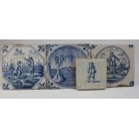 Delft Tiles x4, one depicting the ark.