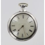 William IV Silver Pair case pocket watch, hallmarked London 1833. The movement signed "Jn Pearson