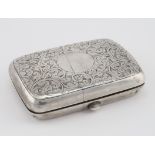 Silver cigarette case, ornately decorated, hallmarked 'M.B., Birmingham 1898', weight 2 ounces