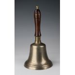 Air raid bell (?) with mahogany handle, engraved '11', height 29.5cm approx.