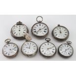 Seven silver open face pocket watches mainly Victorian, various sizes and conditions