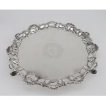 George II silver salver, hallmarked London 1755 by Ebenezer Coker, of circular form, with shell