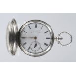 Silver full hunter pocket watch, hallmarked Chester 1896, the white dial signed Russels Limited 18