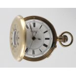 14ct gold filled half hunter pocket watch by J G Graves of Sheffield. Approx 54mm diameter