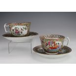 Pair of Chinese hand painted teacup and saucers, circa late 19th century, saucer diameter 15.5cm