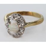 18ct Gold Opal and Diamond Ring (small chip to Opal) size N weight 4.0 grams