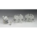 Five pieces of Swarovski crystal, comprising two mice, a bird & two lily candle holders, each in