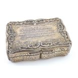 Victorian Silver Presentation Snuff Box by Nathaniel Mills, hallmarked Birmingham 1842, The the