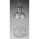 Silver topped glass decanter, circa early 20th century, silver stopper, hallmarks not matching (