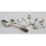 Mixed silver flatware includes a George IV, Edinburgh Tablespoon and a Victorian Newcastle