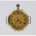 Ladies 14ct gold fob/pocket watch, the case with a foliage design and stamped inside 14c. side