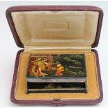 Alfred Dunhill black laquered cigarette case, decorated with Japanese figures, circa early 20th