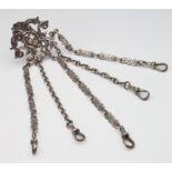 Silver chatelaine with lion head decoration, hallmarked 'Chester 1900', weight 2 ounces approx,