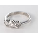 18ct white gold three stone diamond ring approx 1.04ct total. Size L