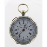 Base metal open face pocket watch the whitel dial signed "The best centre second chronograph" & "The