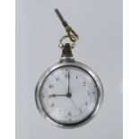 Silver pair case pocket watch (with key), both cases hallmarked Birmingham 1814, the signed dial