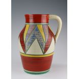 Clarice Cliff Bizarre Newport Pottery hand painted jug with handle, surface wear, height 28.5cm