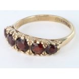 9ct Gold 5 stone Garnet set Ring size M weight 3.1 grams