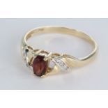 9ct Gold Garnet and Diamond Ring size R weight 2.0 grams