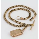 Hallmarked 9ct Gold pocket watch chain with "T" Bar & lockett attached, length approx. 36cm and