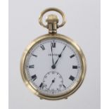 Gents 9ct gold cased open face pocket watch by Vertex (not hallmarked but tests as 9ct), the white