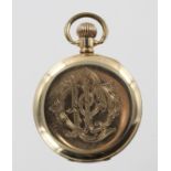 Waltham gold plated half hunter pocket watch in the "Sun" case by Dennison. approx 48mm diameter