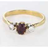 18ct/Plat Ring set with Ruby and Diamonds size O weight 2.8 grams