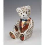 Royal Crown Derby bone china teddy bear paperweight, stopper to base, height 11.5cm approx.