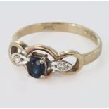 9ct Gold Sapphire and Diamond Ring size I weight 1.4 grams