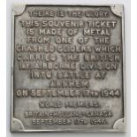 Arnhem Plaque 'Theirs is the Glory. This Souvenir Ticket is made of metal from one of the Crashed