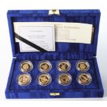 One Pound Pattern Set 2004 in Gold an eight-coin set with four coins depicting heraldic beasts,