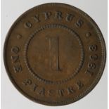 Cyprus One Piastre 1908 Fine.