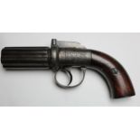 19th Century pepper box revolver nice clean gun with engraved frame